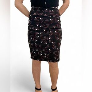 Black Red Geometric Patterned Knit Pencil Skirt Women Stretch Pull On Size S